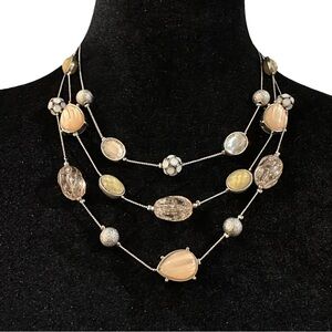 New York Co Triple Strand Necklace Silver Tone Peach Casual Career